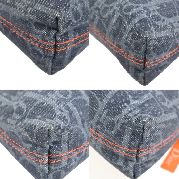 CHRISTIAN DIOR Logo Trotter Pattern Denim Pouch Bag Canvas Leather - Picture 15 of 16